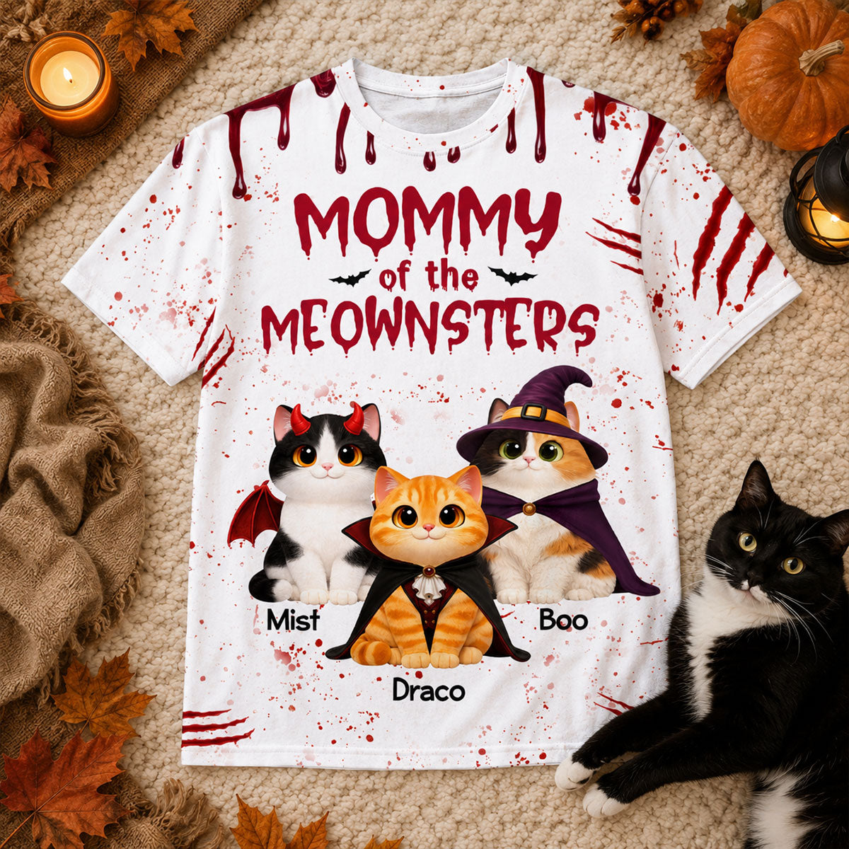 Horror Theme Mommy Daddy Of The Meownsters Cats - Personalized Shirt - Halloween Gift For Cat Lovers