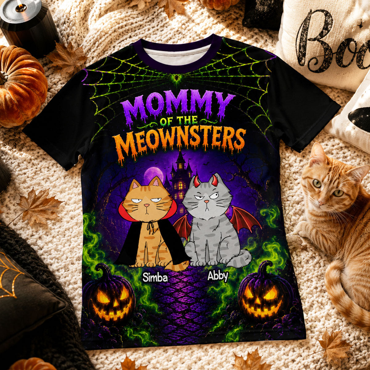 Spooky Cat Mom - Personalized Shirt - Halloween Gift For Cat Moms, Wife