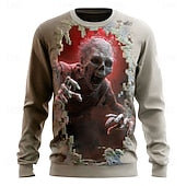 Halloween Men's Zombies Sweatshirt Punk Party Gothic Long Sleeve Crew Neck Vacation Red Blue Green Crewneck 3D All Seasons Designer S M L XL XXL XXXL