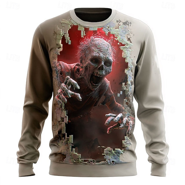 Halloween Men's Zombies Sweatshirt Punk Party Gothic Long Sleeve Crew Neck Vacation Red Blue Green Crewneck 3D All Seasons Designer S M L XL XXL XXXL